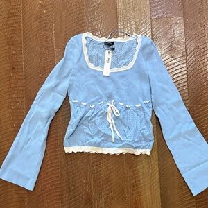 Papermoon Light Blue Kids Blouse with White Trim